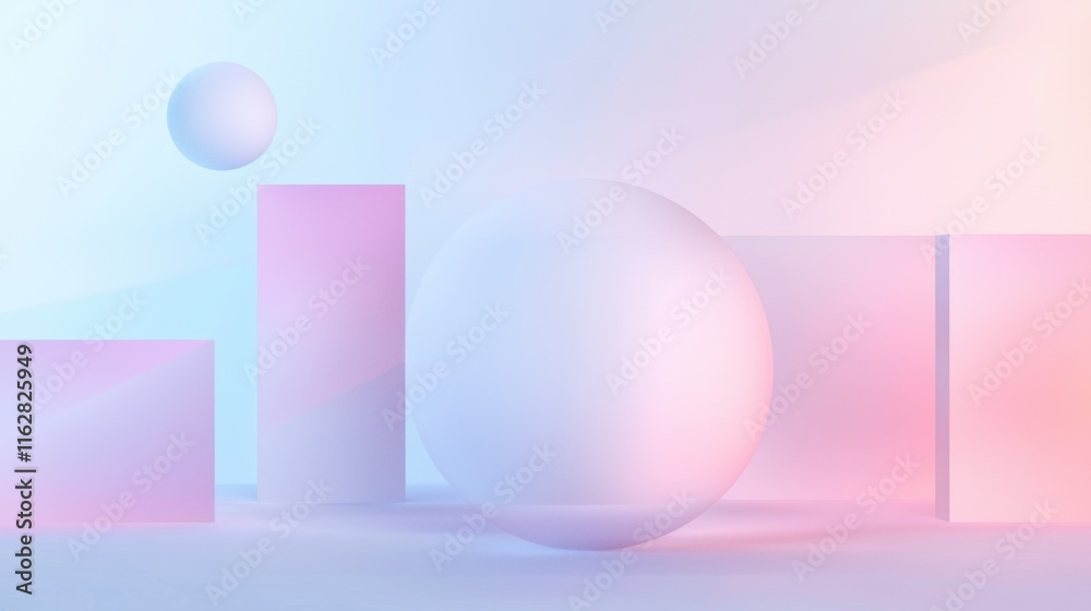 A white sphere is surrounded by four pink cubes