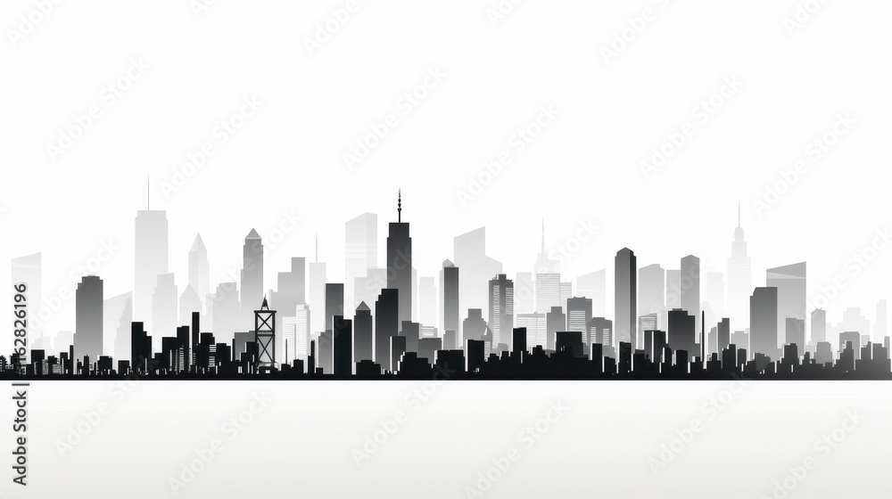 Naklejka premium Modern Minimalistic Black and White City Skyline Vector Illustration