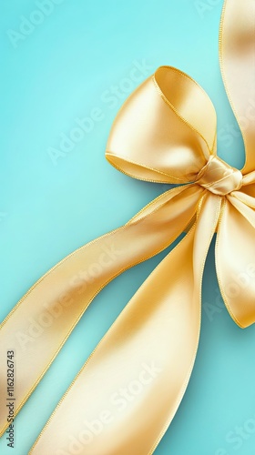 Elegant Gold Ribbon Bow On Aqua Background