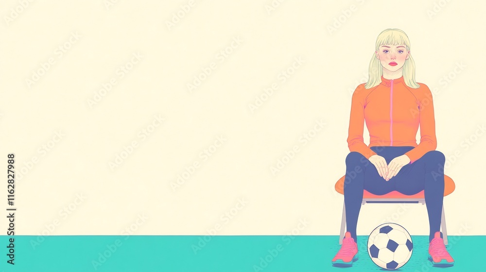 Calmly Waiting: Digital Illustration of a Woman in Sportswear, Pastel Style. AI Generated Calmly Waiting: Digital Illustration of a Woman in Sportswear, Pastel Style. AI Generated