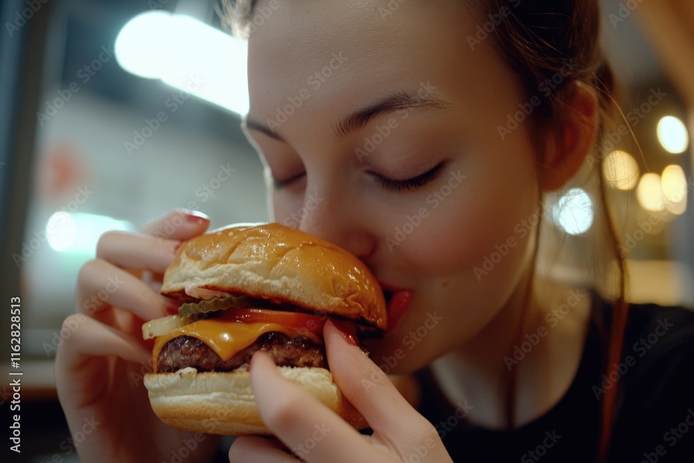 A person enjoying a meal at a dining establishment, with a focus on the food being consumed A person enjoying a meal at a dining establishment, with a focus on the food being consumed