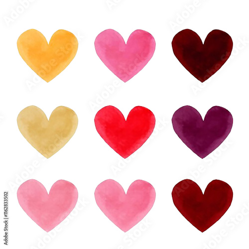 colorful love a soft watercolor collection of heart shapes in a playful grid