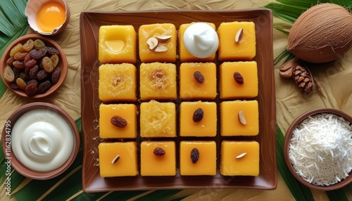 Delicious Indonesian Kue Lumpur Served in Bowl with Toppings and Fresh Ingredients