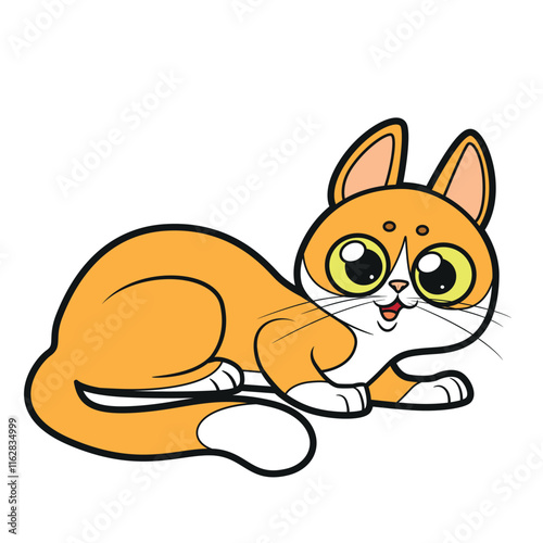 Cute cartoon orange cat on white background