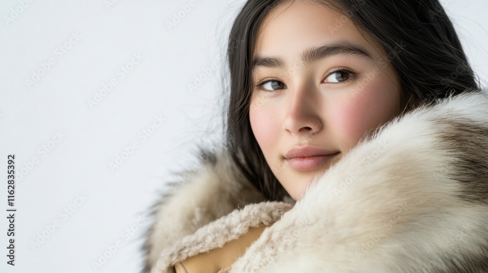 Young Inuit Woman in Traditional Fur Clothing Portrait Young Inuit Woman in Traditional Fur Clothing Portrait