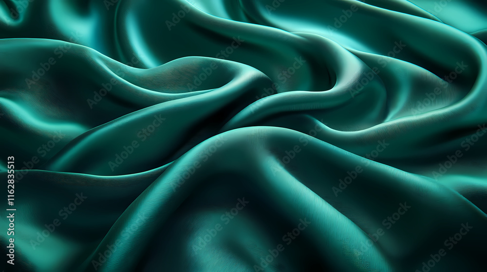 Obraz premium Emerald Green Silk Fabric Draped Elegantly with Soft Natural Light