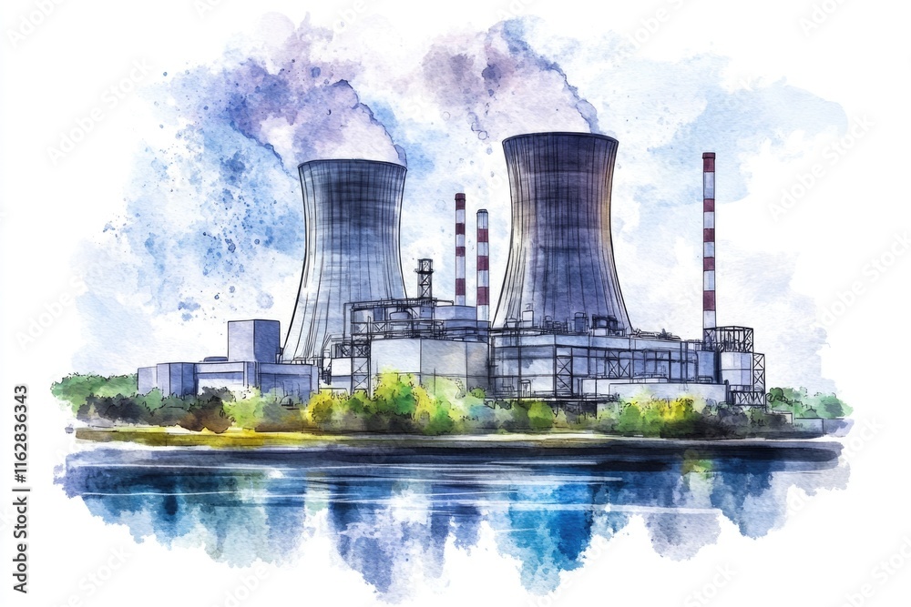 Fototapeta premium Image of a factory with smoke emission, suitable for use in industrial or environmental context