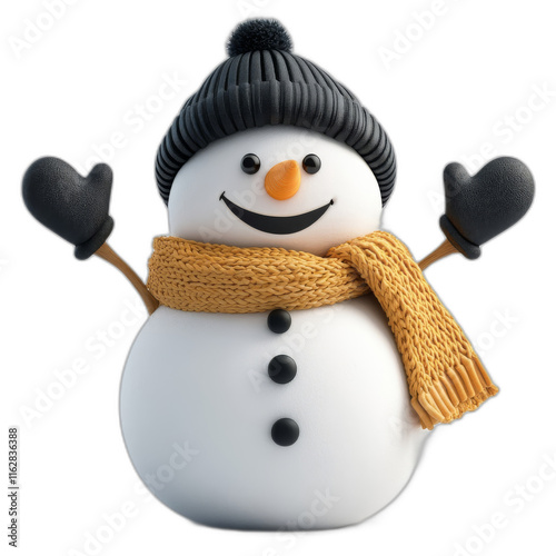 3D joyful cartoon snowman isolated on transparent background, photo photo