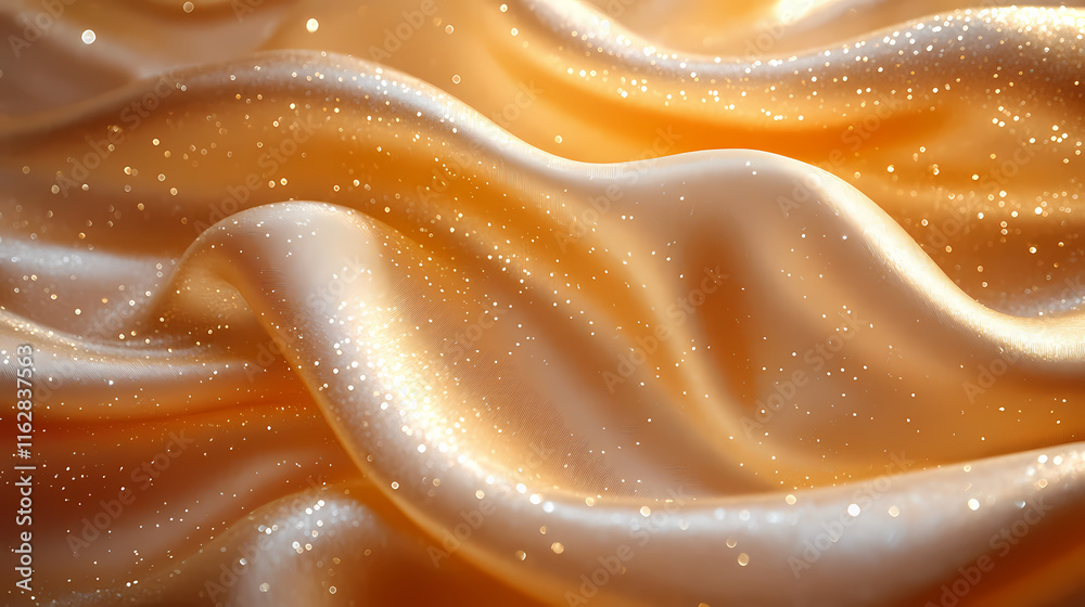 Golden Satin Fabric Shimmering with Smooth Folds and Radiant Light