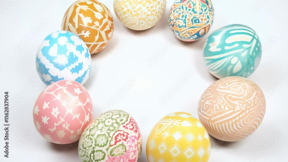 Colorful painted easter eggs rotating in a circle Colorful painted easter eggs rotating in a circle