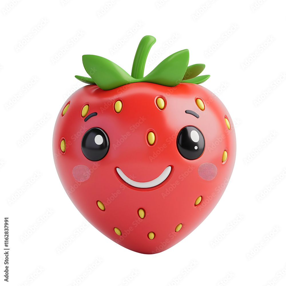Obraz premium Kawaii strawberry cute character, happy fruit cartoon smile, adorable berry doodle design, funny sweet illustration isolated