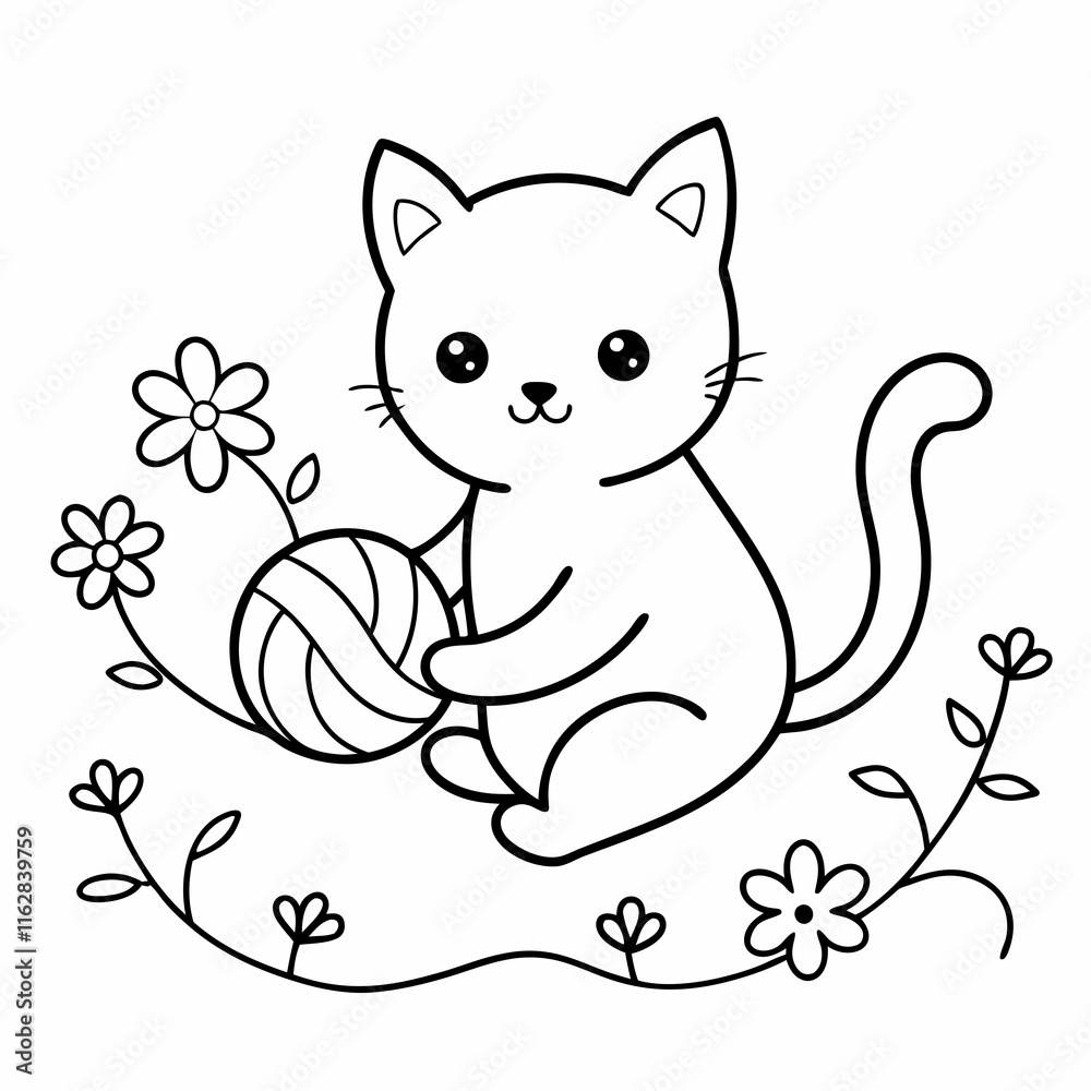 Fototapeta premium Vector art illustration of a cat playing in a flower garden