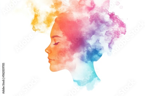 A person's head surrounded by vibrant smoke, suitable for creative projects about alternative lifestyle or unique fashion