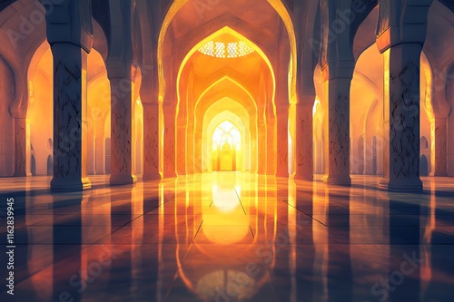 Golden Light Illuminates Grand Mosque Interior photo