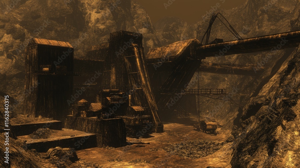 Fototapeta premium Machinery Extracting Gold Ore from Deep Mine