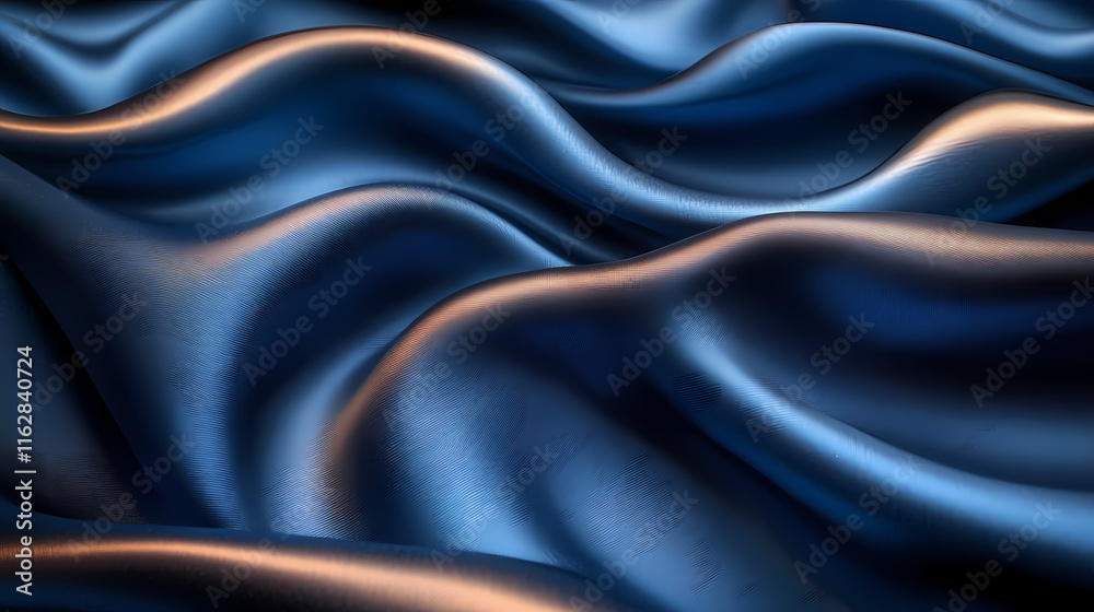Fototapeta premium Elegant Navy Blue Silk Fabric Draped with Soft Folds and Subtle Lighting