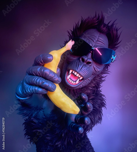 Funny Gorilla with Sunglasses Holding Banana