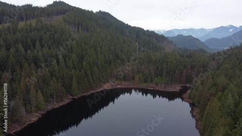 Wallpaper Mural Aerial tranquility: a lake and lush landscapes beneath gray skies Torontodigital.ca