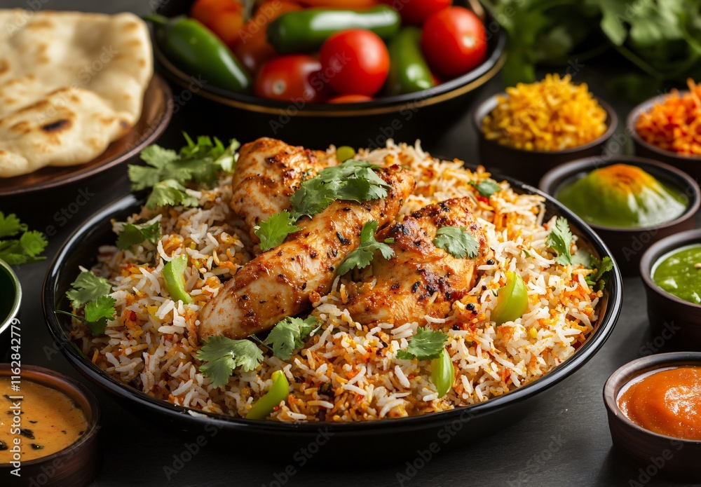 Delicious Chicken Tikka Biryani with Cilantro Garnish: Aromatic Indian Rice Dish Delicious Chicken Tikka Biryani with Cilantro Garnish: Aromatic Indian Rice Dish