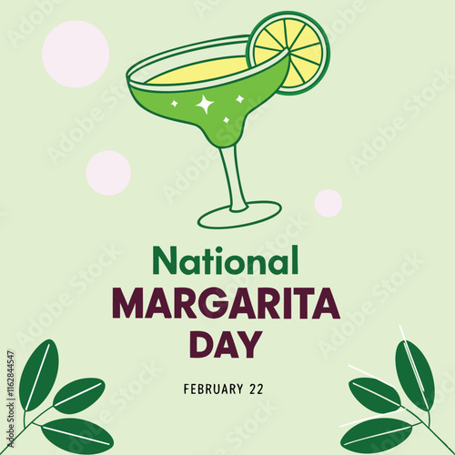 Celebrate National Margarita Day with this vibrant graphic featuring a lime margarita illustration on a green backdrop, perfect for posters or social media promotions