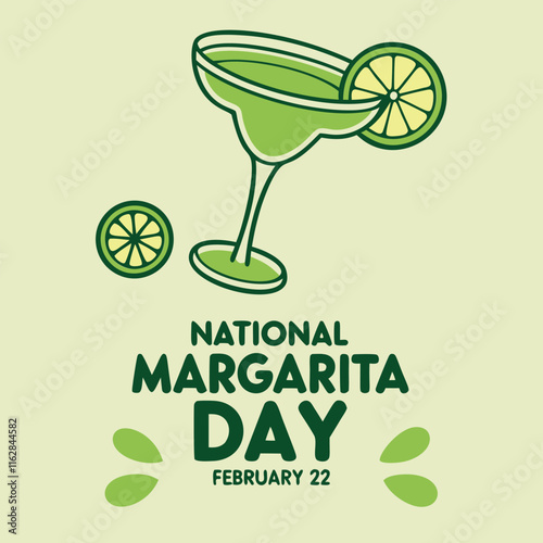 Celebrate National Margarita Day with this vibrant graphic featuring a lime margarita illustration on a green backdrop, perfect for posters or social media promotions