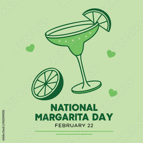 Celebrate National Margarita Day with this vibrant graphic featuring a lime margarita illustration on a green backdrop, perfect for posters or social media promotions