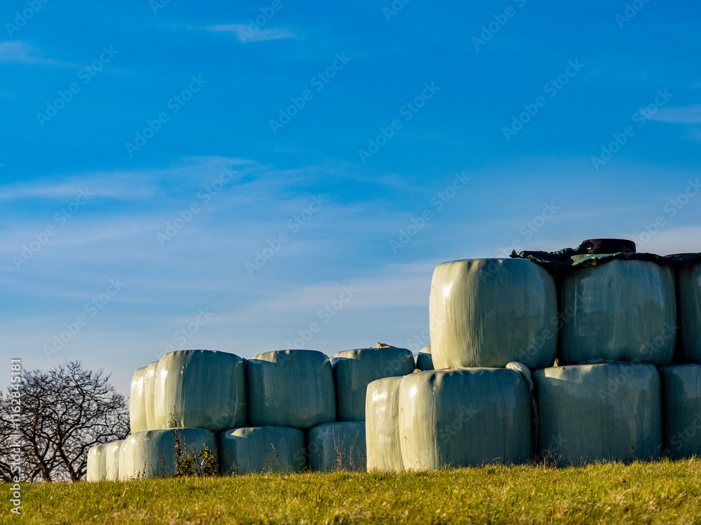 Stroh und Silageballen lagern im Freien Stroh und Silageballen lagern im Freien