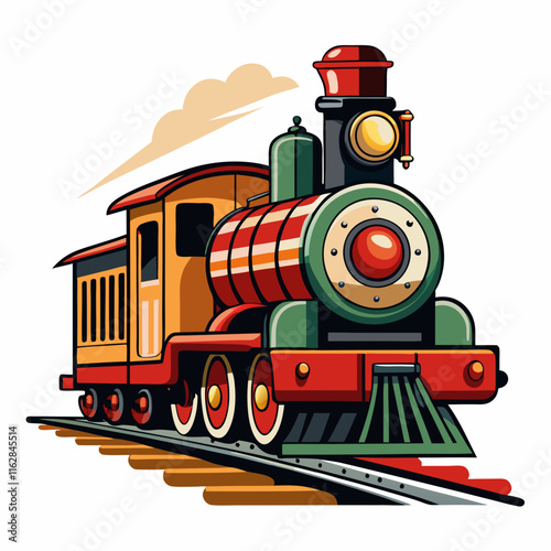 Vintage train on railroad vector illustration on white background