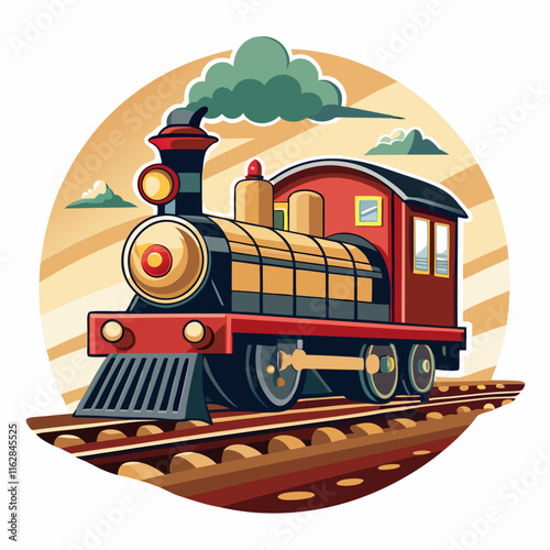 Vintage train on railroad vector illustration on white background