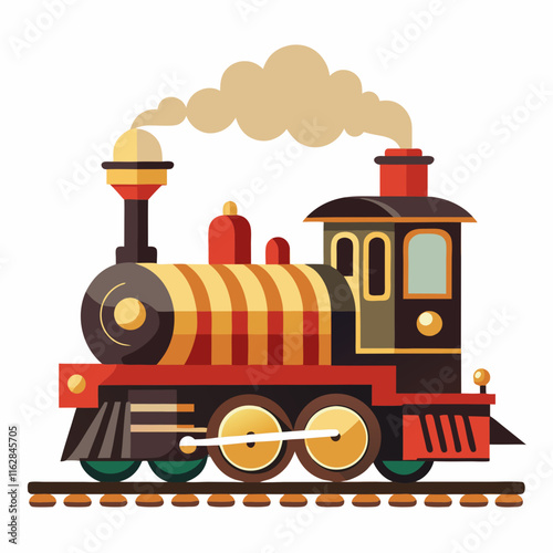 Vintage train on railroad vector illustration on white background