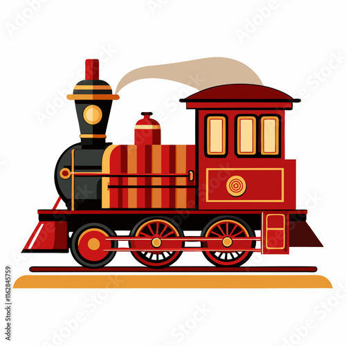 Vintage train on railroad vector illustration on white background