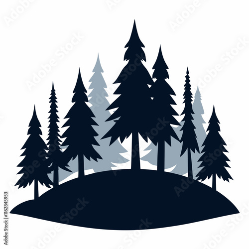 Winter forest silhouette vector illustration on white background