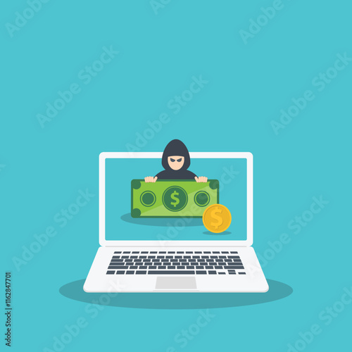 Hacking digital money. Bait website or online crime, thief steal money from online banking app concept, bait scam money.