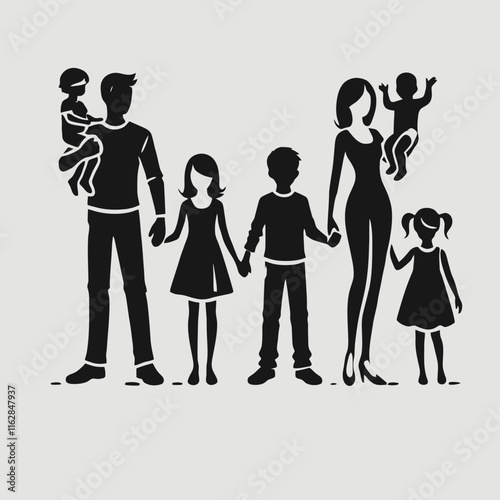 very simple family silhouettes black color white background