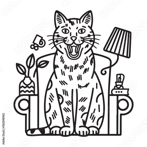 Cat vector line drawing art illustration design printable for creative inspirations