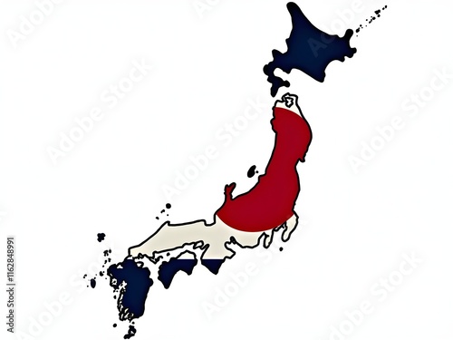 Map of Japan Highlighted with Red, White, and Blue Colors