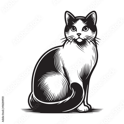 Cat drawing vector illustration printable line art design for beginners and kids