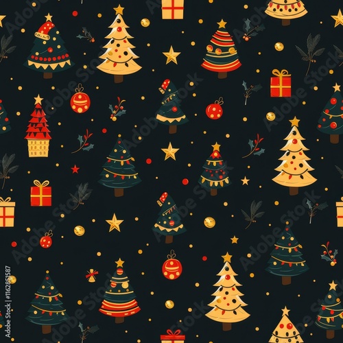 Charming christmas pattern featuring festive icons in cute memphis boho style for holiday cheer photo