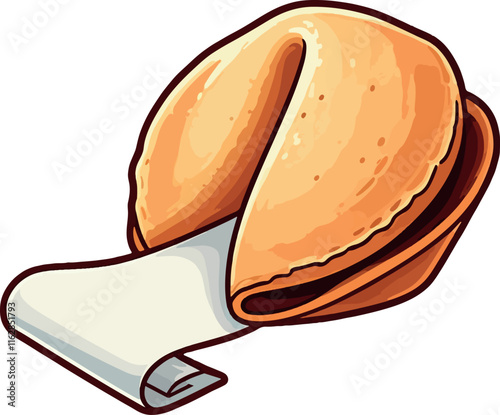 A playful cartoon-style fortune cookie with a blank prediction slip