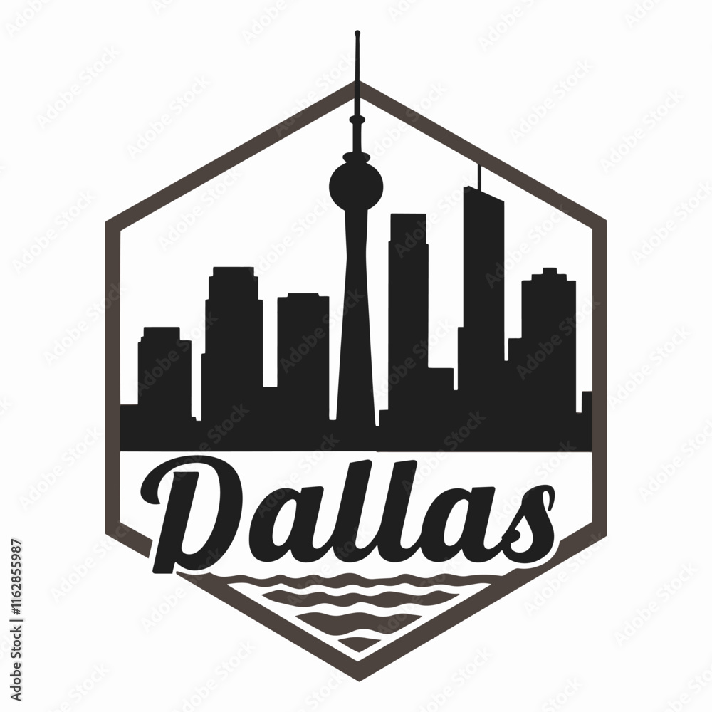 Fototapeta premium A detailed vector illustration featuring the iconic silhouette of Reunion Tower with the Dallas skyline, capturing the essence of the city architectural beauty and urban landscape