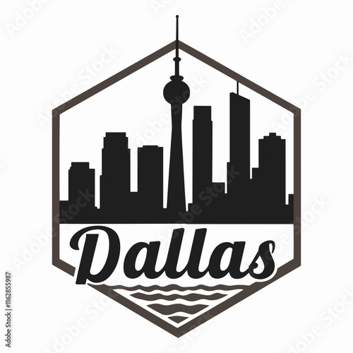 A detailed vector illustration featuring the iconic silhouette of Reunion Tower with the Dallas skyline, capturing the essence of the city architectural beauty and urban landscape