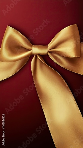 Elegant Gold Ribbon Bow on Red Background