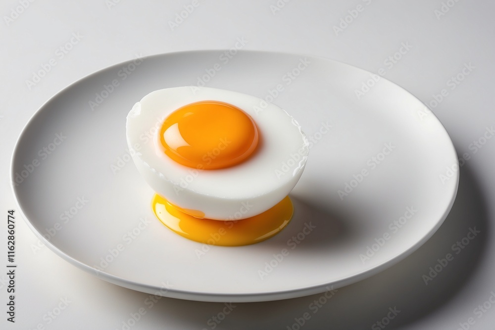 Perfectly cooked boiled egg on a shiny white plate and white background Perfectly cooked boiled egg on a shiny white plate and white background