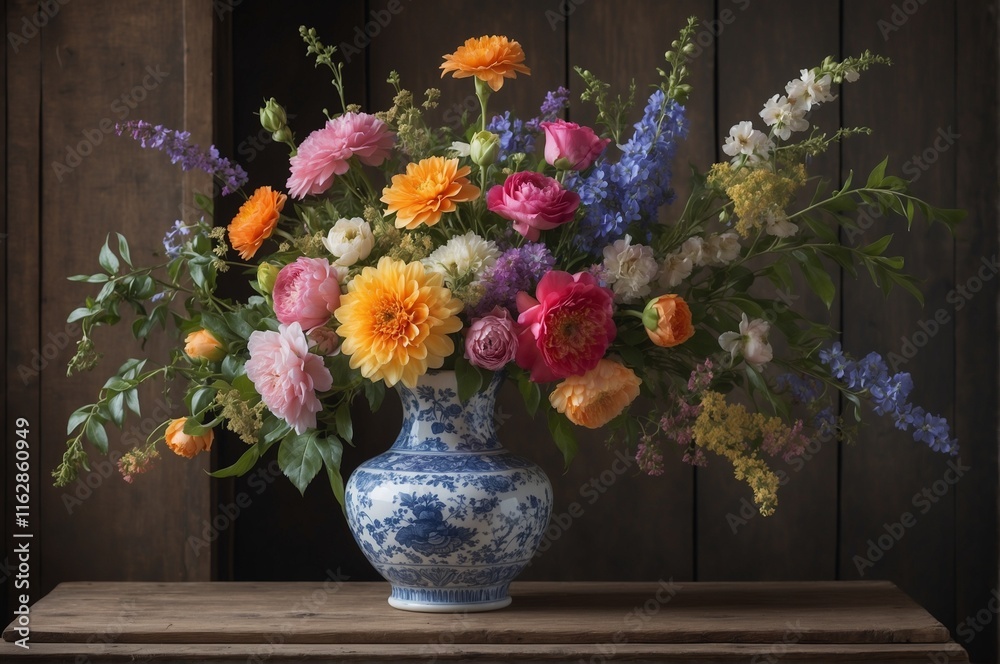 Chinese style vase with summer flowers Chinese style vase with summer flowers