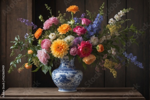 Chinese style vase with summer flowers