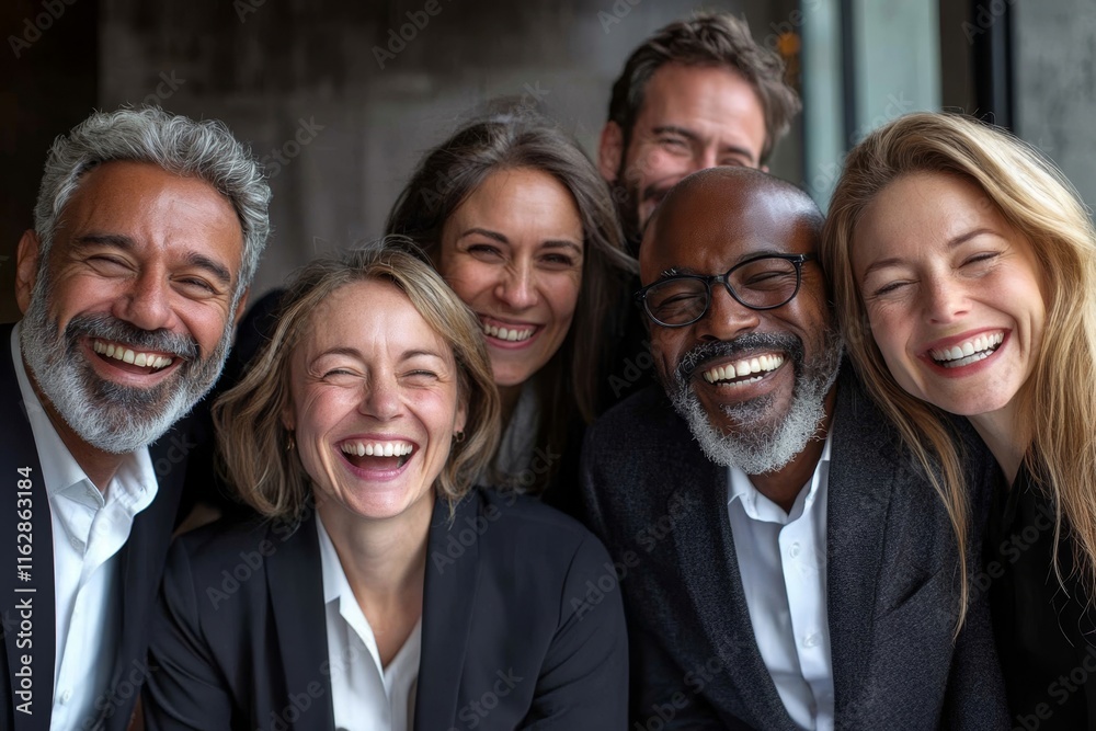Diverse group of businesspeople laughing together during an offi, Generative AI Diverse group of businesspeople laughing together during an offi, Generative AI