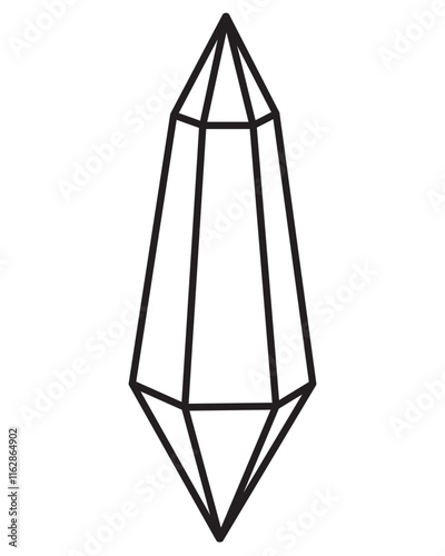 Precious Crystal, mineral of regular geometric shape - vector linear image for logo, pictogram or coloring. Outline. Crystal, geology, magic of stones - drawing for coloring book	