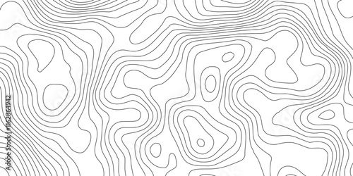 Topographic map background geographic line map,modern design with white background and black wave lines,luxury topographic wavy pattern and geographic grid map design .