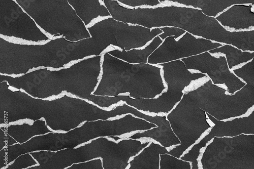 Black and White Torn Paper Collage Style, Ripped Paper Effect, Texture Abstract Background, Copy Space for Text.
