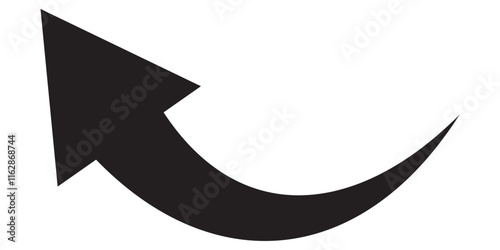 vector icon of a thin long arrow. Black arrows vector illustration. long curve arrow icon vector illustration. black long arrow.  Curved arrow icon vector.  Blac long curved arrow on white background.